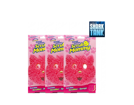 Scrub Daddy Dual-Sided Scrub Mummy Scrubber & Sponge - 3 x Pink & Yellow Cat