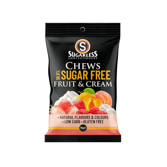 Sugarless Confectionery Tasty Fruit & Cream Chews 70g Guilt-Free Snacking Delight