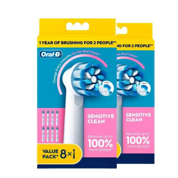 2x Oral-B Sensitive Clean Brush Heads Electric Toothbrush Refills 8 Pack