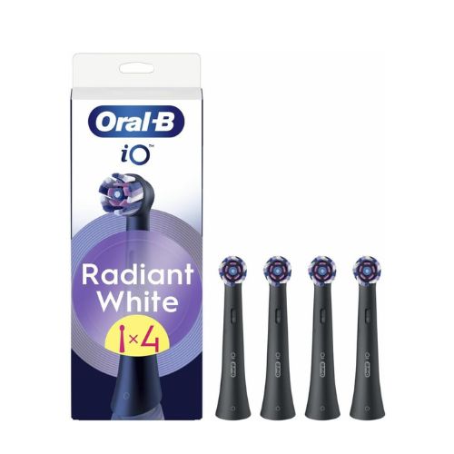 Oral-B iO Radiant White Replacement Brush Heads 4 Pack Black Advanced Whitening Brush with Buffing Blades