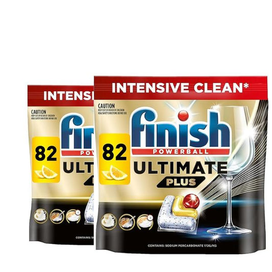 2x Finish Ultimate Plus Dishwasher Tablets Lemon 164 Total Tablets