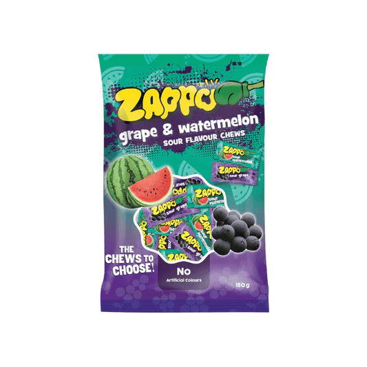 ZAPPO Grape & Watermelon Sour Flavour Chews 150g A Tangy Taste Sensation