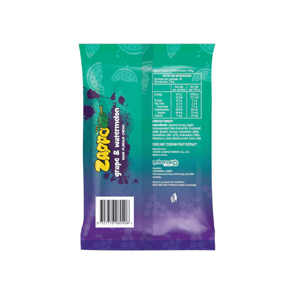 ZAPPO Grape & Watermelon Sour Flavour Chews 150g A Tangy Taste Sensation