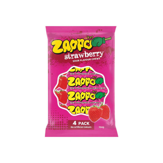 ZAPPO Sour Strawberry Chews 104g 4 Pack Ultimate Tangy Flavor Experience