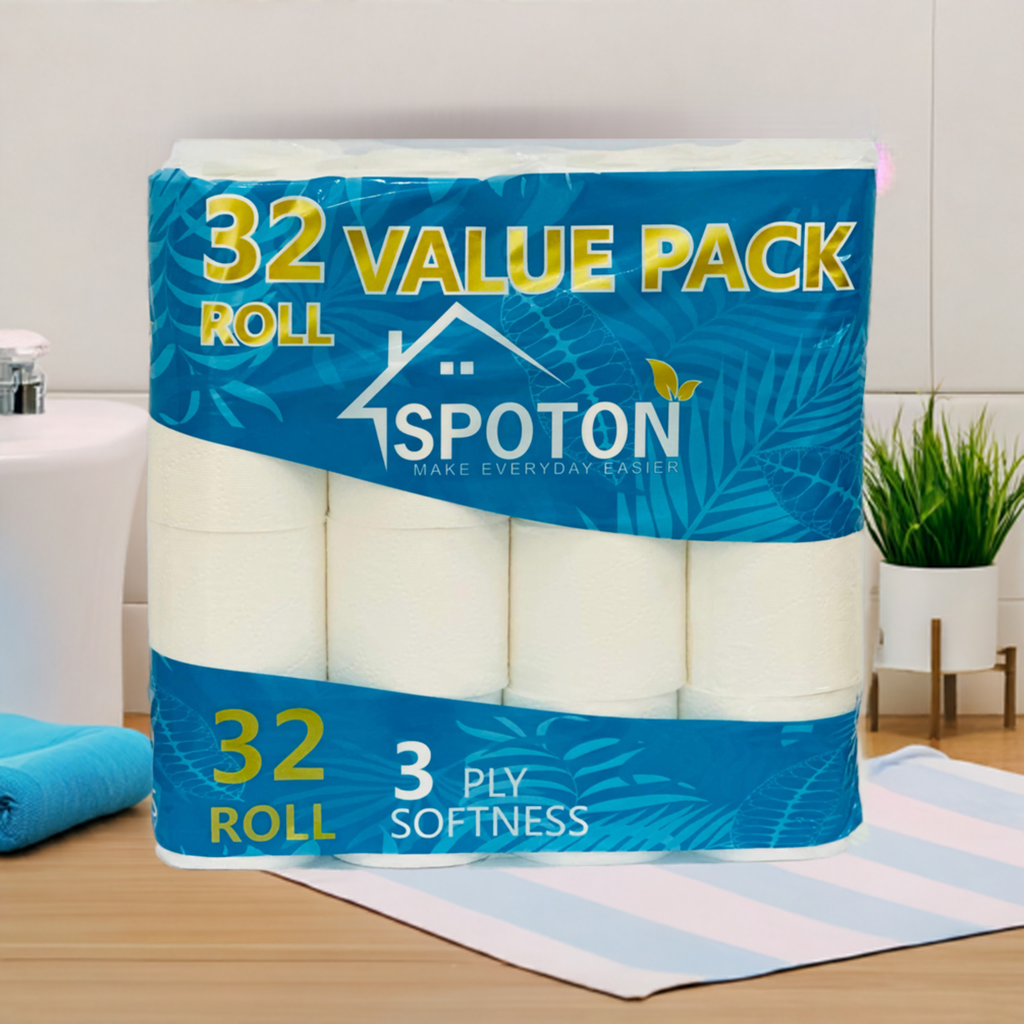 Spoton 3 Ply Toilet Tissue (240 Sheets Per Toilet Roll, 11x10cm) Pack of 32Toilet Rolls