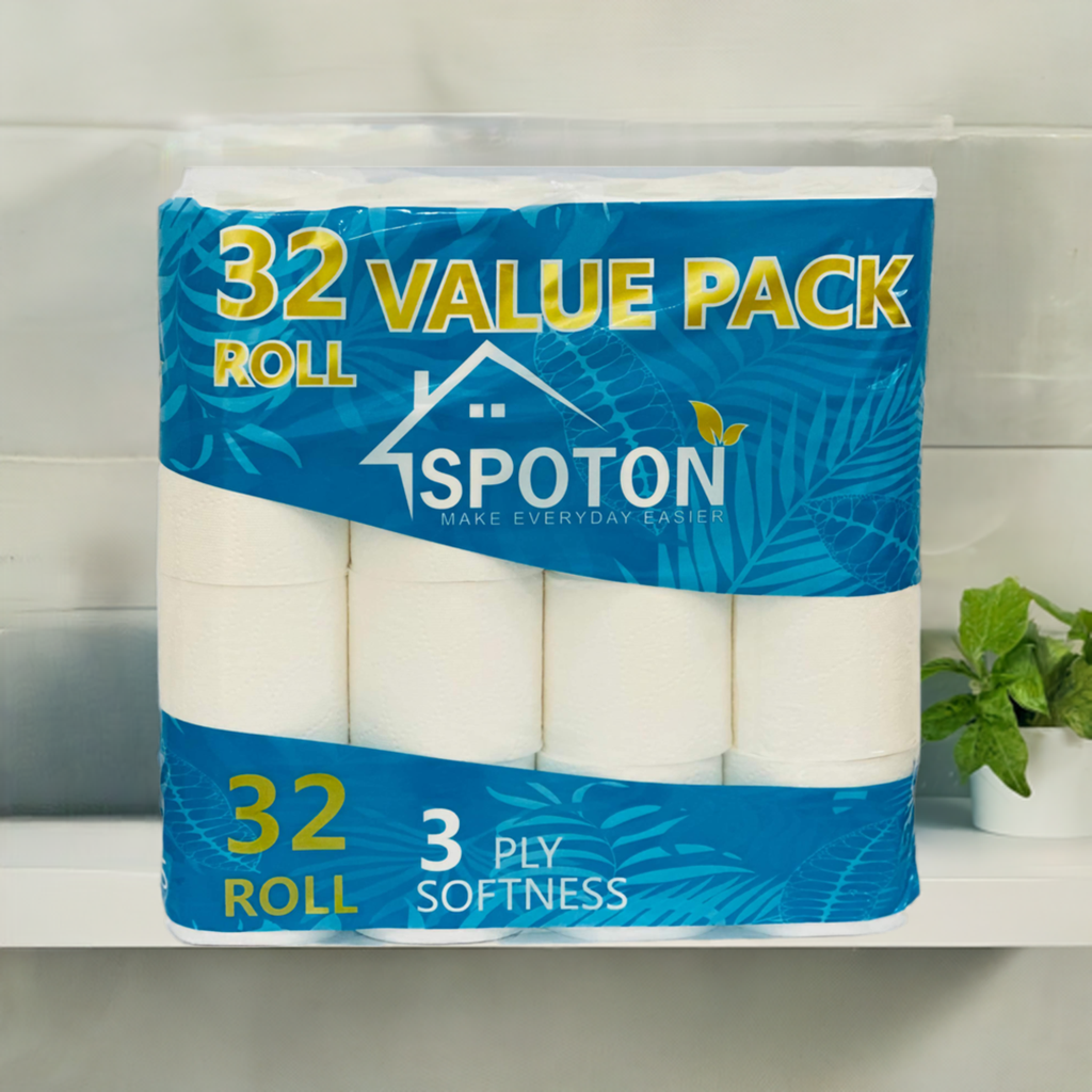 Spoton 3 Ply Toilet Tissue (240 Sheets Per Toilet Roll, 11x10cm) Pack of 32Toilet Rolls