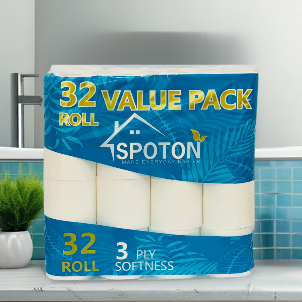 Spoton 3 Ply Toilet Tissue (240 Sheets Per Toilet Roll, 11x10cm) Pack of 32Toilet Rolls