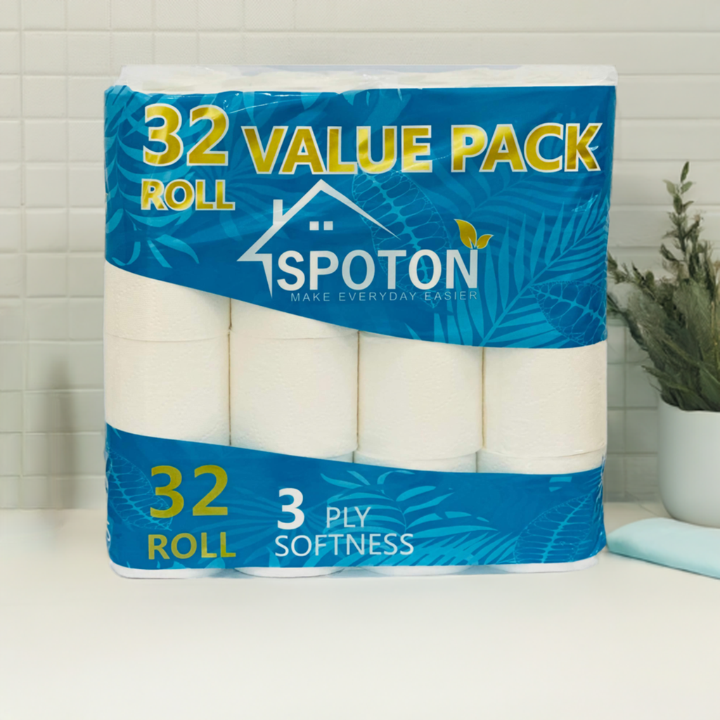 Spoton 3 Ply Toilet Tissue (240 Sheets Per Toilet Roll, 11x10cm) Pack of 32Toilet Rolls