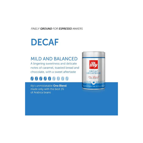 illy Decaf Ground Coffee 100% Arabica 250g Smooth Flavorful Decaf Espresso Experience